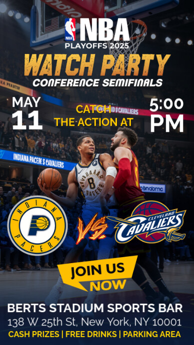 Plantilla de Watch Party NBA Playoffs 2025 Cavaliers Vs Pacers ...