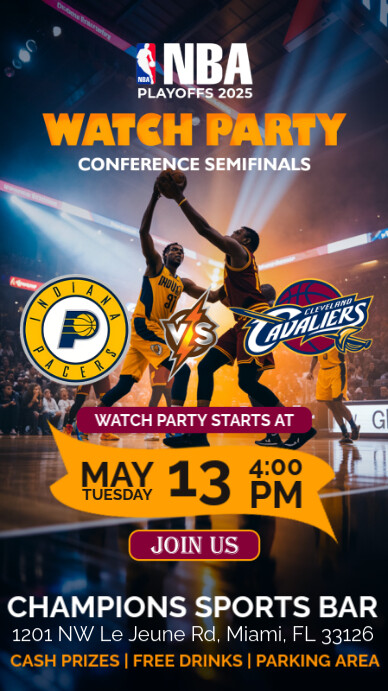 Plantilla de Nba Playoffs 2025 Watch Party Cleveland Cavaliers Vs ...