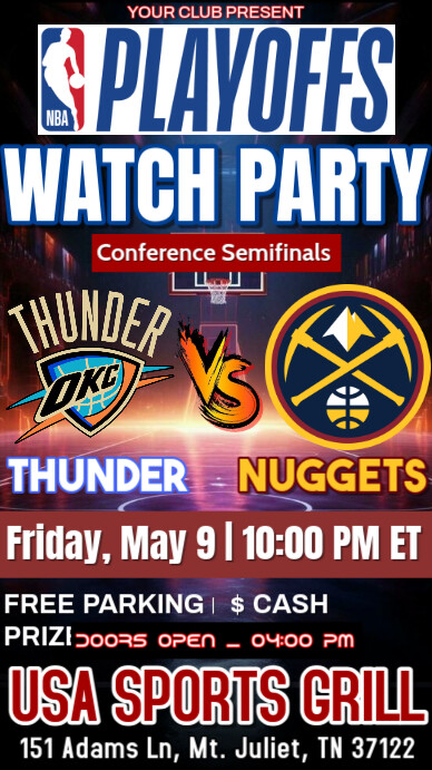 Watch Party NBA Playoffs 2025 Oklahoma City Thunder vs Denver Nuggets ...