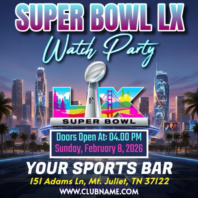 Plantilla de Watch Party Super Bowl LX 2026 Los Angeles | PosterMyWall