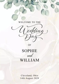 Watercolor Botanic Elegant Wedding Sign Poste A1 template
