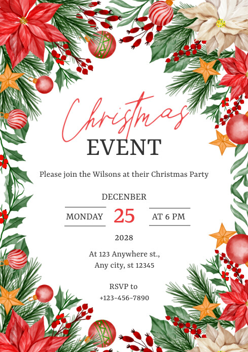 Watercolor Christmas Event Invitation Card Template | PosterMyWall