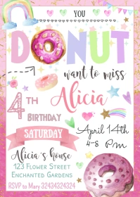 watercolor Donut Invitation, A6 template