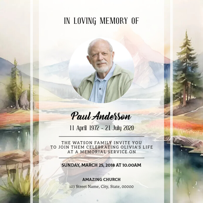 Fish Funeral Invitations Watercolor Fishing Theme Funeral Announcement Template | PosterMyWall