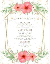 Watercolor Floral Greenery Wedding Menu Volante (Carta US) template