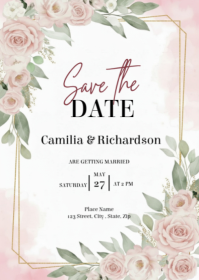 Watercolor Floral Wedding Save The Date Template A6
