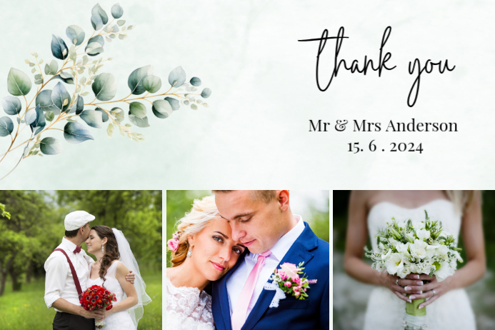 Watercolor floral wedding thank you card template | PosterMyWall