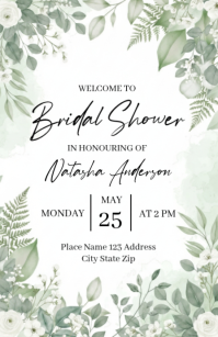 Watercolor Green Bridal Shower Invitation Template Kalahating pahina na Wide