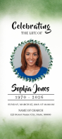Watercolor Green Floral Memorial Service Bookmark Rack Card template