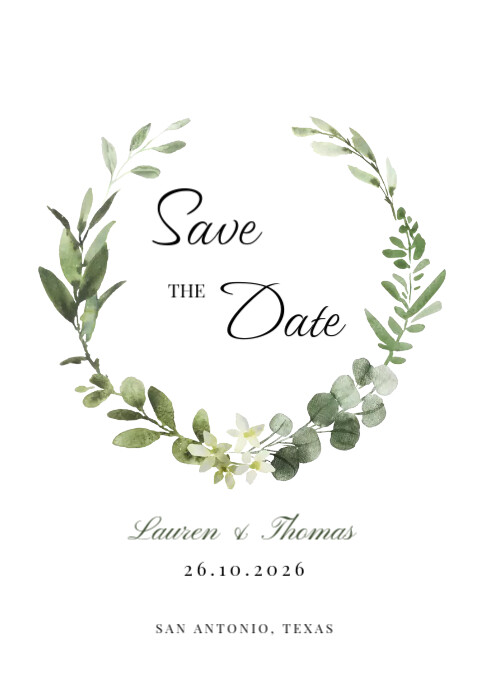 Watercolor greenery save the date A5 template