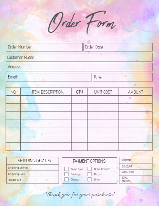 Copy of watercolor Order Form Template | PosterMyWall