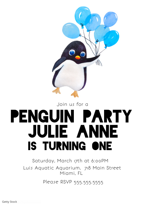 Modele Watercolor Penguin Birthday Party Invite Postermywall