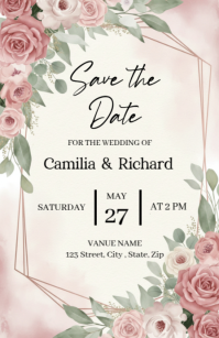 白色 Wedding Save the Date Meia página larga Template