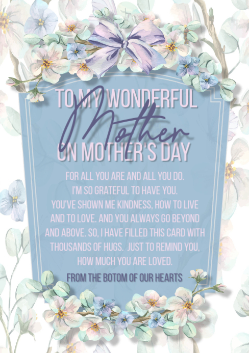 Watercolor Purple Pastel Flowers Mother's Day Greeting Card Template ...