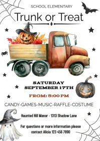 Watercolor Trunk or Treat Flyer Halloween A6 template