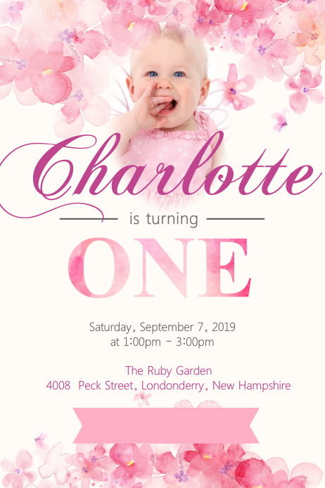 Watercolor Turning One Birthday Invitation Template | PosterMyWall 1 birthday invitation card