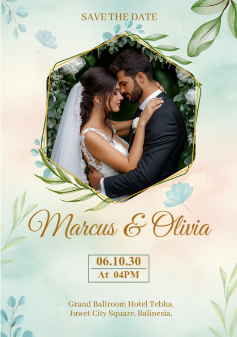 Watercolor Wedding Invitation Cover A5 Template | PosterMyWall