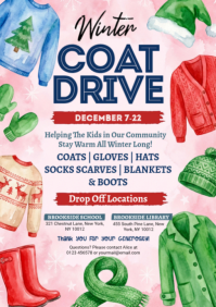 Watercolor Winter Coat Drive Charity Flyer Template A2