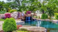 Waterfall beautiful garden zoom background Presentation (16:9) template