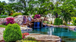 Waterfall beautiful garden zoom background Presentation (16:9) template