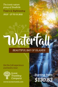 Waterfall destination poster template Плакат