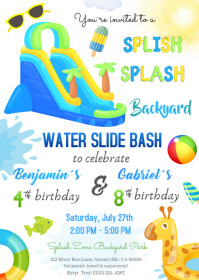 Waterslide Birthday Invitation A6 template