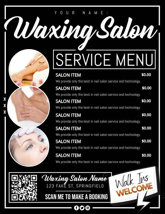 Waxing Salon Shop Service Menu Poster Template PosterMyWall