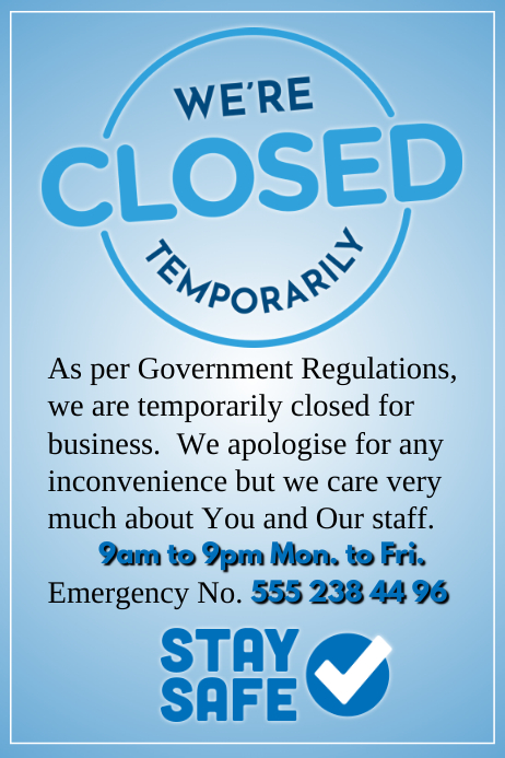 We're Closed Temporarily Poster template