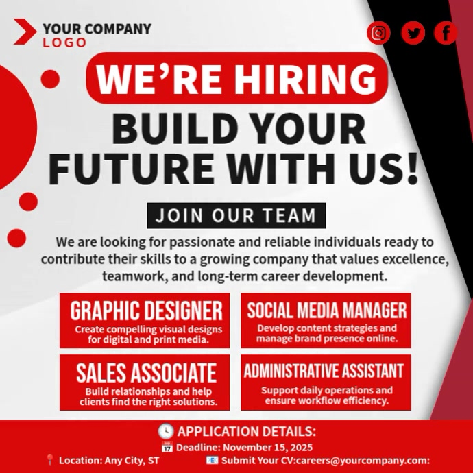 We're Hiring Instagram Post template