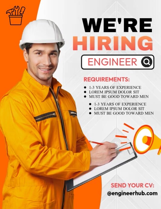 We're Hiring Engineer Flyer (US Letter) template