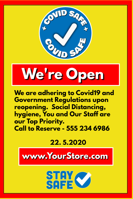 We're Open Covid Safe Poster template