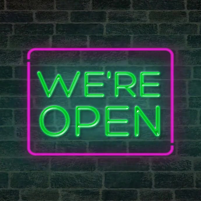 We're open neon sign animation video Instagram Post template