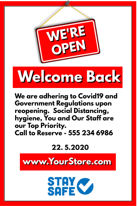 We're Open Welcome Back Poster template