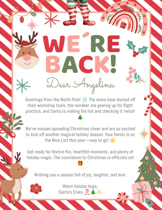 We Are Back Elves Printable, Elf is Back Letter Flyer (US Letter) template