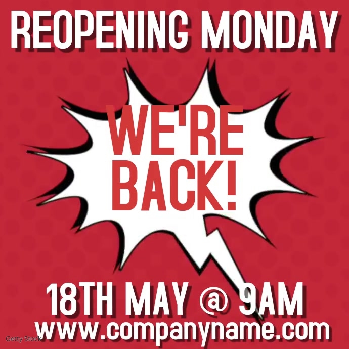Copy of We Are Back Reopening Video Ad Template PosterMyWall