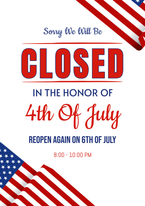 we are closed for 4th of July A4 template