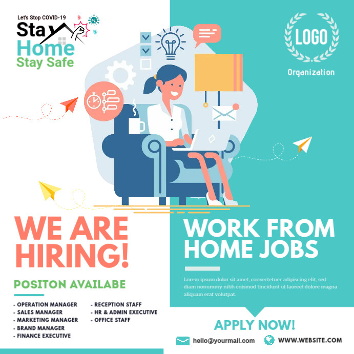 We Are Hiring, Work from Home Jobs, Job Offer Publicação no Instagram template