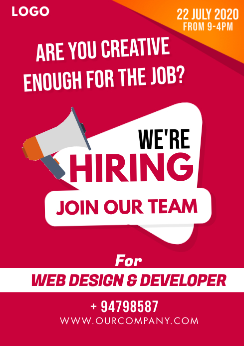 We Are Hiring, Work from Home Jobs, Job Flyer A4 template