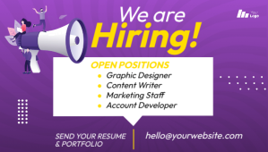 Пурпурный We Are Hiring Ad Blog Header Template