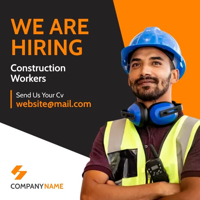 we are hiring construction workers minimal in Template | PosterMyWall