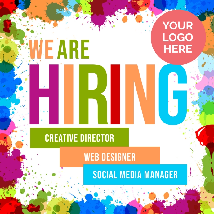 Colorful Hiring Table Example We are hiring creative director colorful ad Template | PosterMyWall