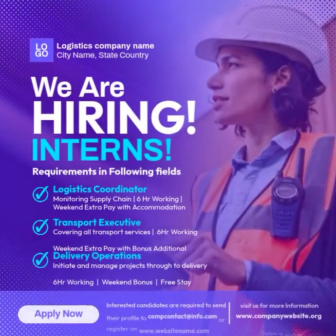 We are Hiring Logistics Interns Post Template | PosterMyWall