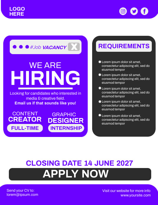 We Are Hiring Requirements Ads Flyer (Letter pang-US) template