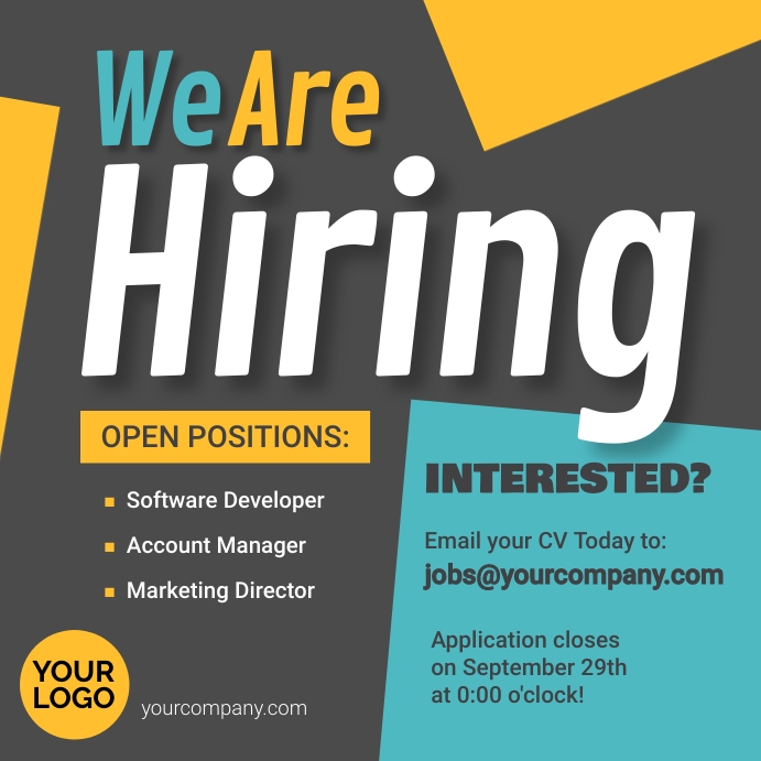 We are hiring yellow and blue instagram post Template | PosterMyWall