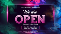 Neon Restaurant We Are Open Dining Sign Flyer งานนำเสนอ Presentation (16:9) template