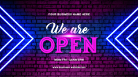 Neon We Are Open Grand Reopening Sign Flyer Prezentacja (16:9) template