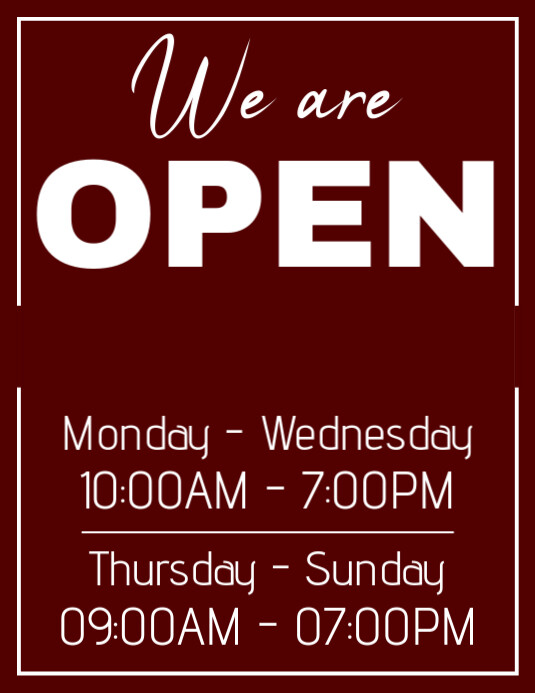 we are open working hours Pamflet (VSA Brief) template