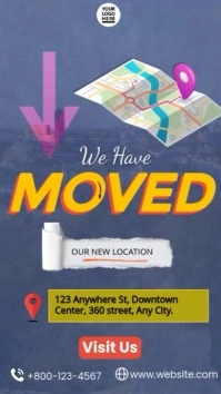 We Have Moved Location Announcement Flyer Template with Map, Address Highlight & Contact Info Layout 数字显示屏 (9:16)