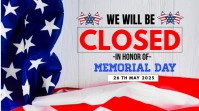 we will be closed , memorial day Ekran reklamowy (16:9) template