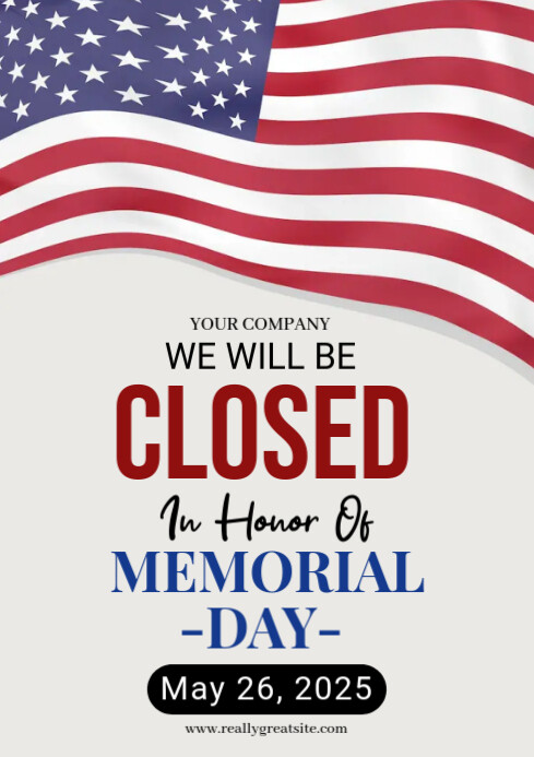 We Will Be closed memorial day flyer 2025 A4 template
